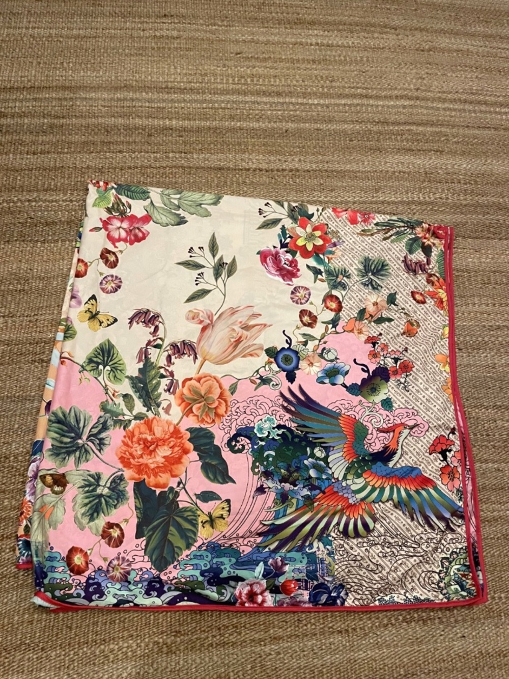 Johnny Was Travel Blanket 68"x53" Multicolor Floral, Bird, Paisley Design